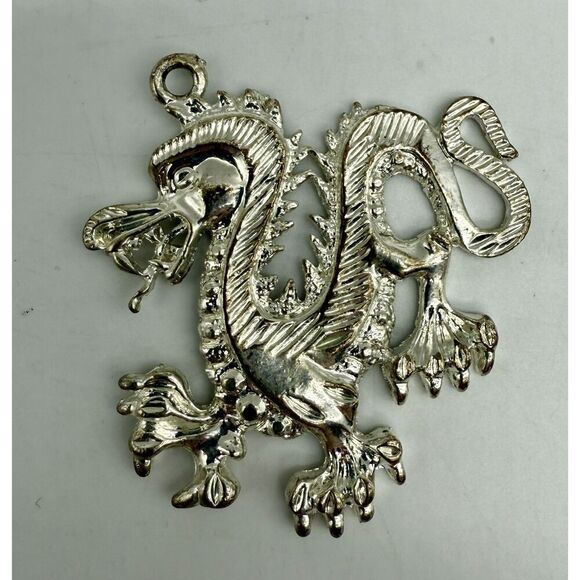 Chinese Dragon Pendant Zodiac Silver Tone 2 Inch x‎ 2.25 Inch - Picture 1 of 2
